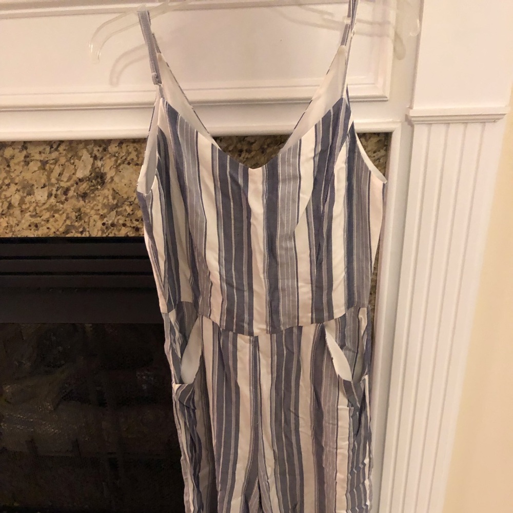 Ankle length blue striped jumpsuit